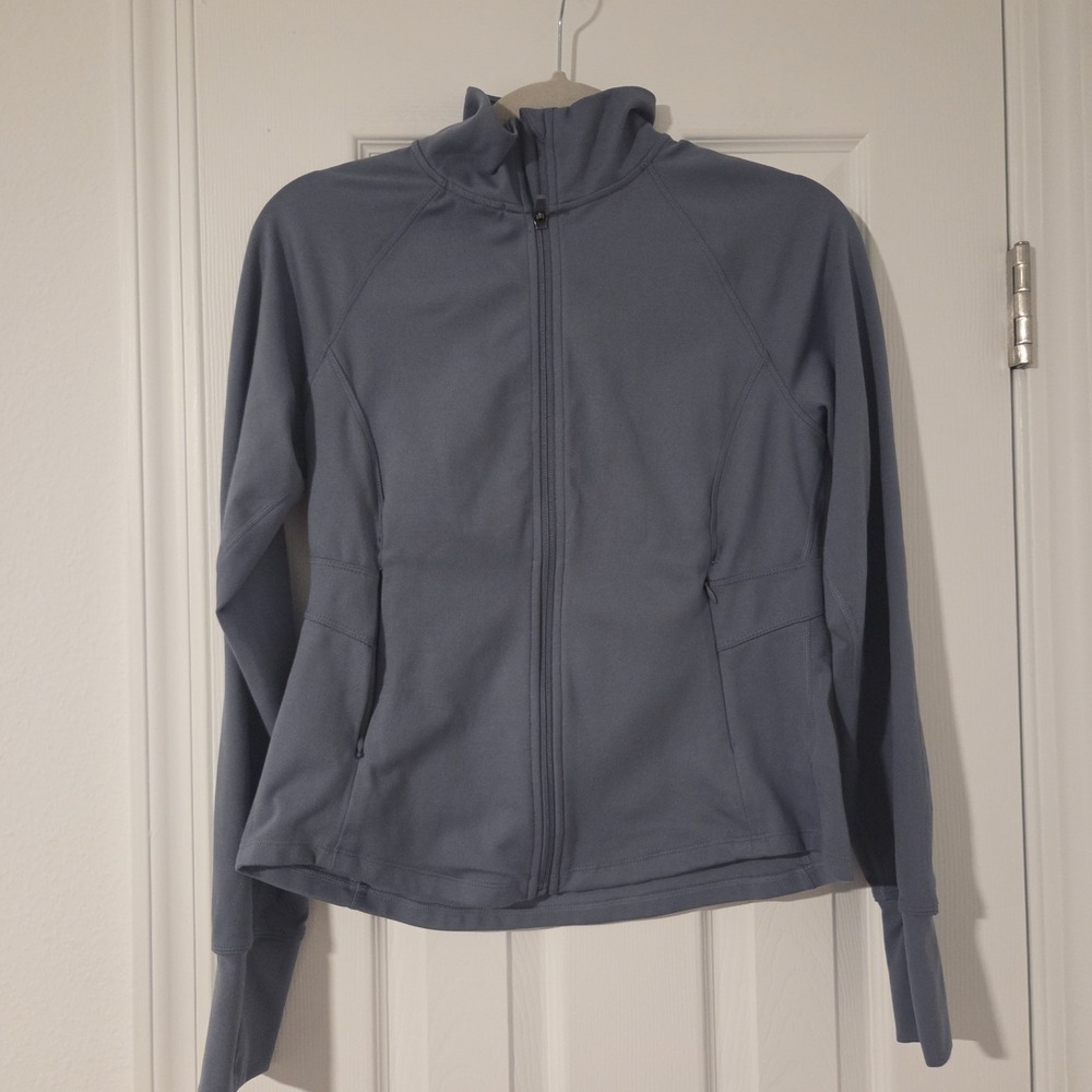 Jockey Womens Yoga Jacket Full Zip Tulip Hem Thumbholes Athletic Blue Size S
